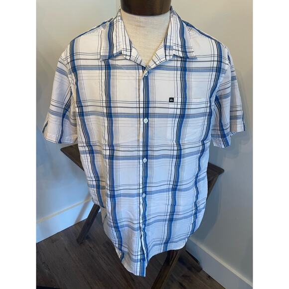 Quiksilver White and Blue Plaid Button Down Size XL - Picture 1 of 4